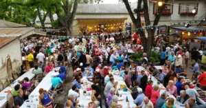 People celebrating Oktoberfest at the Beethoven Maennerchor in San Antonio