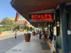 Front view and sign of Schilo's restaurant in San Antonio